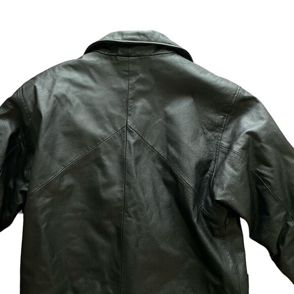 1990s VTG Comint Black 100% Leather Full Length Heavyweight Trench Coat Small - Picture 4 of 7